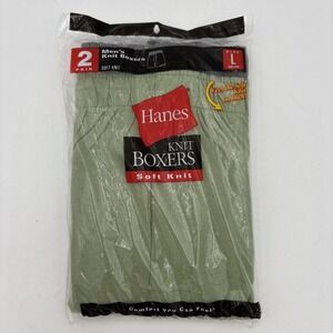 Vintage Hanes Knit Boxers 2 Pk Green Grey Mens Large‎ NOS 2002 Costa Rica